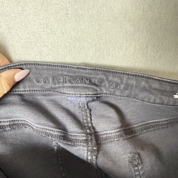 American Eagle High-Rise Jegging Jeans Black Stretch Distressed Lace Detail 16R - Picture 8 of 14